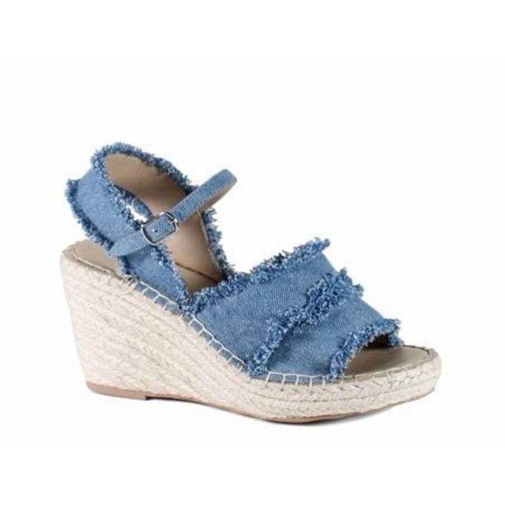 Anthropologie  Diba True Grants Ville Wedge Sandal 9.5 Leather Denim Blue Slingb